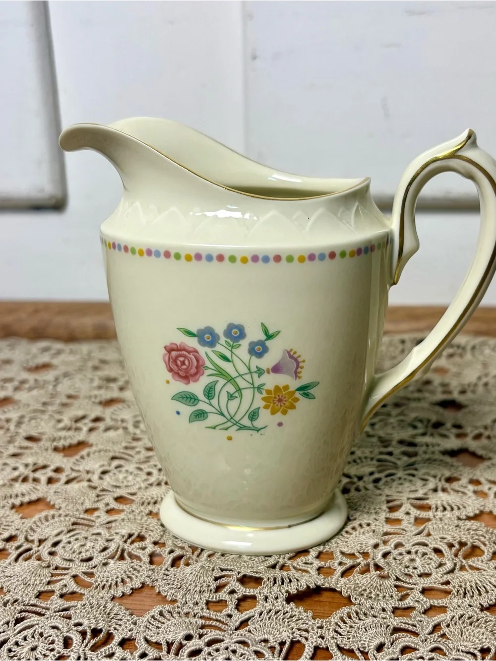 Vintage 80s Lady Hamilton German Floral Gold Trim Ceramic Small Pitcher Creamer